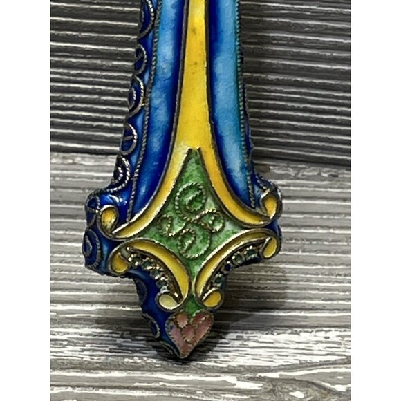 Metallic Cross Christmas Ornament 6” Blue Yellow Gold Ribbon Unique Hand Painted - Picture 10 of 12